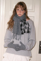 Wool Blend Plaid Patchwork Deconstructed Fringed Scarf