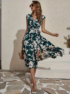Paz Exclusive Floral V Neck Dress Designer Edit