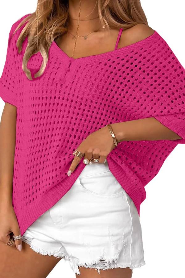Women's Summer Hollow Out Crochet Knit Tops Beach Coverup