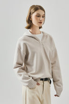 Slouchy V-Neck Hooded Sweater