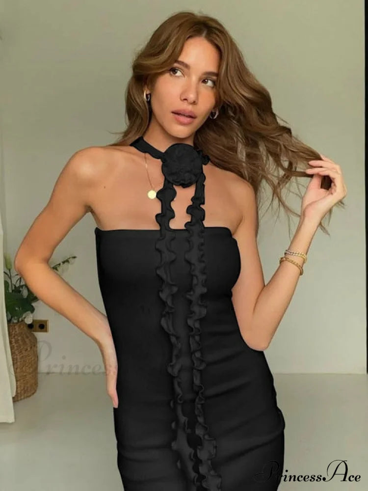 Bianca Bodycon Midi Dresses Graceful with Ruched and Rose Detail