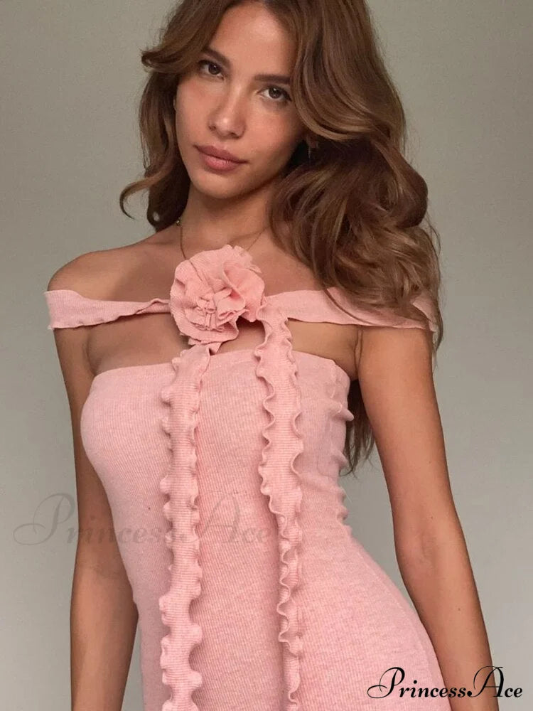 Bianca Bodycon Midi Dresses Graceful with Ruched and Rose Detail