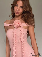 Bianca Bodycon Midi Dresses Graceful with Ruched and Rose Detail
