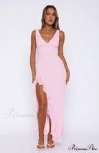 Bianca Slit Stylish Ruffled Maxi Dress