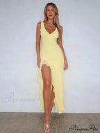 Bianca Slit Stylish Ruffled Maxi Dress