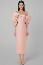 Fanya Strapless 3D Bow Maxi Dress-Pink