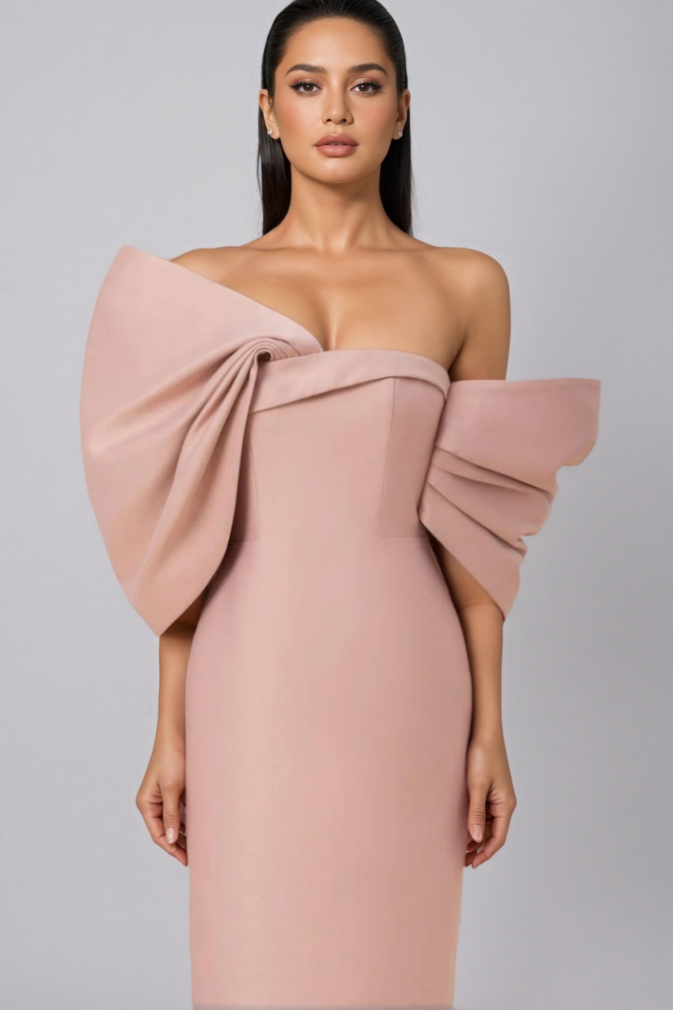 Fanya Strapless 3D Bow Maxi Dress-Pink