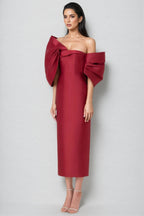 Divia Strapless 3D Bow Maxi Dress-Burgundy