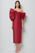 Divia Strapless 3D Bow Maxi Dress-Burgundy