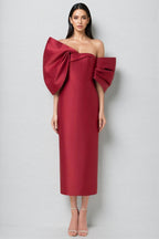 Divia Strapless 3D Bow Maxi Dress-Burgundy