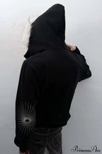 Big Fur Hood Print Zip-Up Hoodie