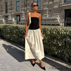 Black And White Charming Colorblock Tube Maxi Dress