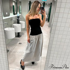 Black And White Charming Colorblock Tube Maxi Dress
