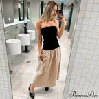Black And White Charming Colorblock Tube Maxi Dress