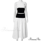 Black and White Patchwork Tube Trendy Top And Slit Long Skirt Set