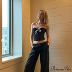 Black Bow Stylish Hook Crop Top