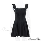 Black Corset Square Neck Graceful Frill Strap Mini Dress