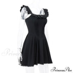 Black Corset Square Neck Graceful Frill Strap Mini Dress