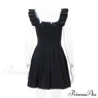 Black Corset Square Neck Graceful Frill Strap Mini Dress