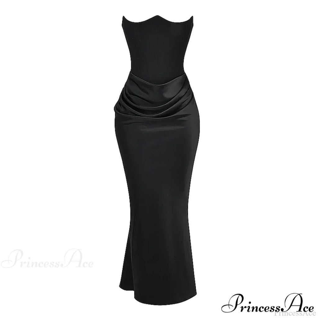 Black Corset Tube Charming Satin Maxi Dress