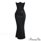 Black Corset Tube Charming Satin Maxi Dress