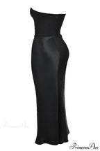 Black Corset Tube Charming Satin Maxi Dress