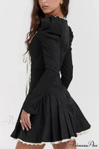 Black&Cream Pleated Stylish Mini Dress