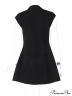 Black Deep Neck Charming Short Sleeve Mini Dress