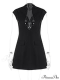 Black Deep Neck Charming Short Sleeve Mini Dress