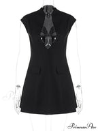 Black Deep Neck Charming Short Sleeve Mini Dress