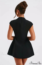 Black Deep Neck Solid Mini Dress