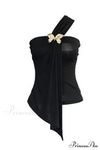 Black Draped Top Charming With An Asymmetrical Cut