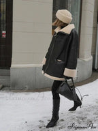 Black Faux Leather Charming Fur Lining Coat