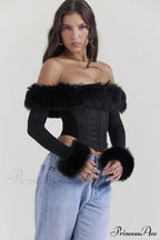 Black Faux Stylish Fur Trimmed Bustier
