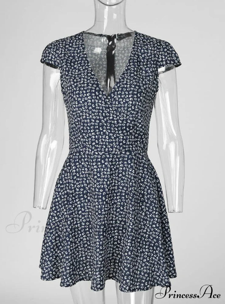 Black Floral Print Short Sleeve Wrap Dress for Women