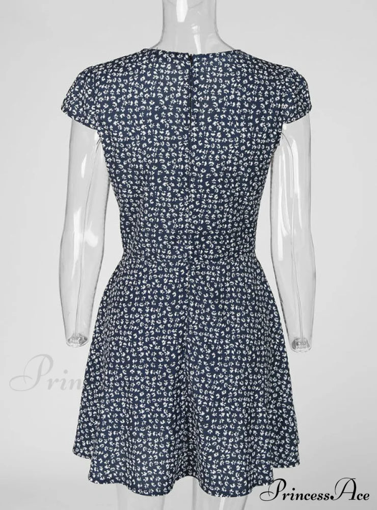 Black Floral Print Short Sleeve Wrap Dress for Women