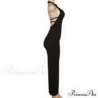 Black Halter Backless Maxi Graceful Dress With Back Straps