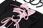 Black Halter Bow Tie Up Trendy Top And Mini Skirt Set