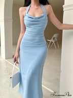 Black Halter Midi Dress with Semi Flare