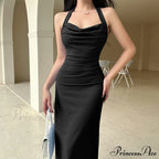 Black Halter Midi Dress with Semi Flare
