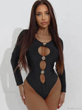 Black Hollow Button One Piece Swimsuit