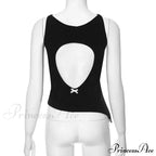 Black Hollow Out Charming Bow Tank Top