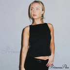 Black Hollow Out Charming Bow Tank Top