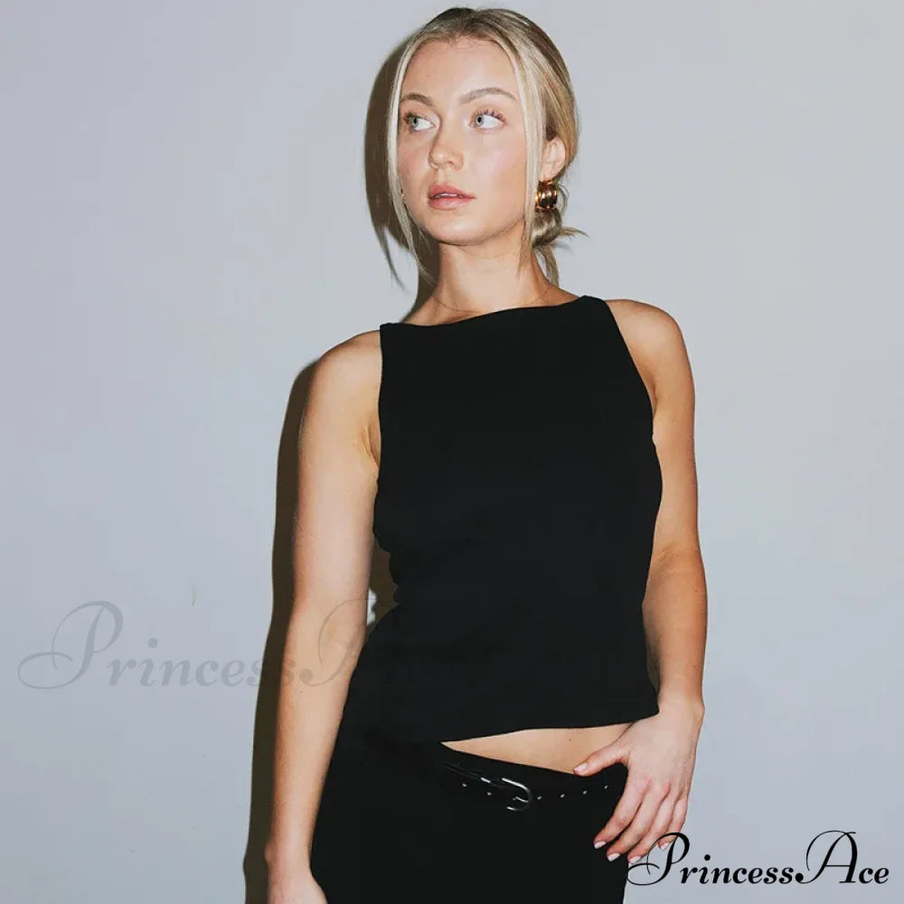 Black Hollow Out Charming Bow Tank Top