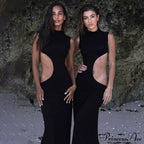 Black Hollow Out Long Women Sleeveless Bodycon Sexy Maxi Evening Slim Fashion Clubwear Cut Out Dress