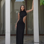 Black Hollow Out Long Women Sleeveless Bodycon Sexy Maxi Evening Slim Fashion Clubwear Cut Out Dress
