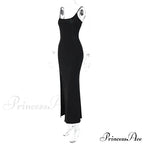 Black Lace Patchwork Charming Maxi Slit Dress