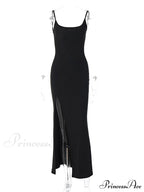 Black Lace Patchwork Charming Maxi Slit Dress