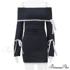Black Long Sleeve Charming Off-shoulder Bow Mini Dress