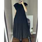 Ofelia Aesthetic Pleated Dress with a Round Neckline Designer Edit
